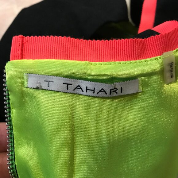 Tahari Bright Neon Dress EUC Woman's 12 Green Orange Colorblock Floral Print Fun - Picture 11 of 13